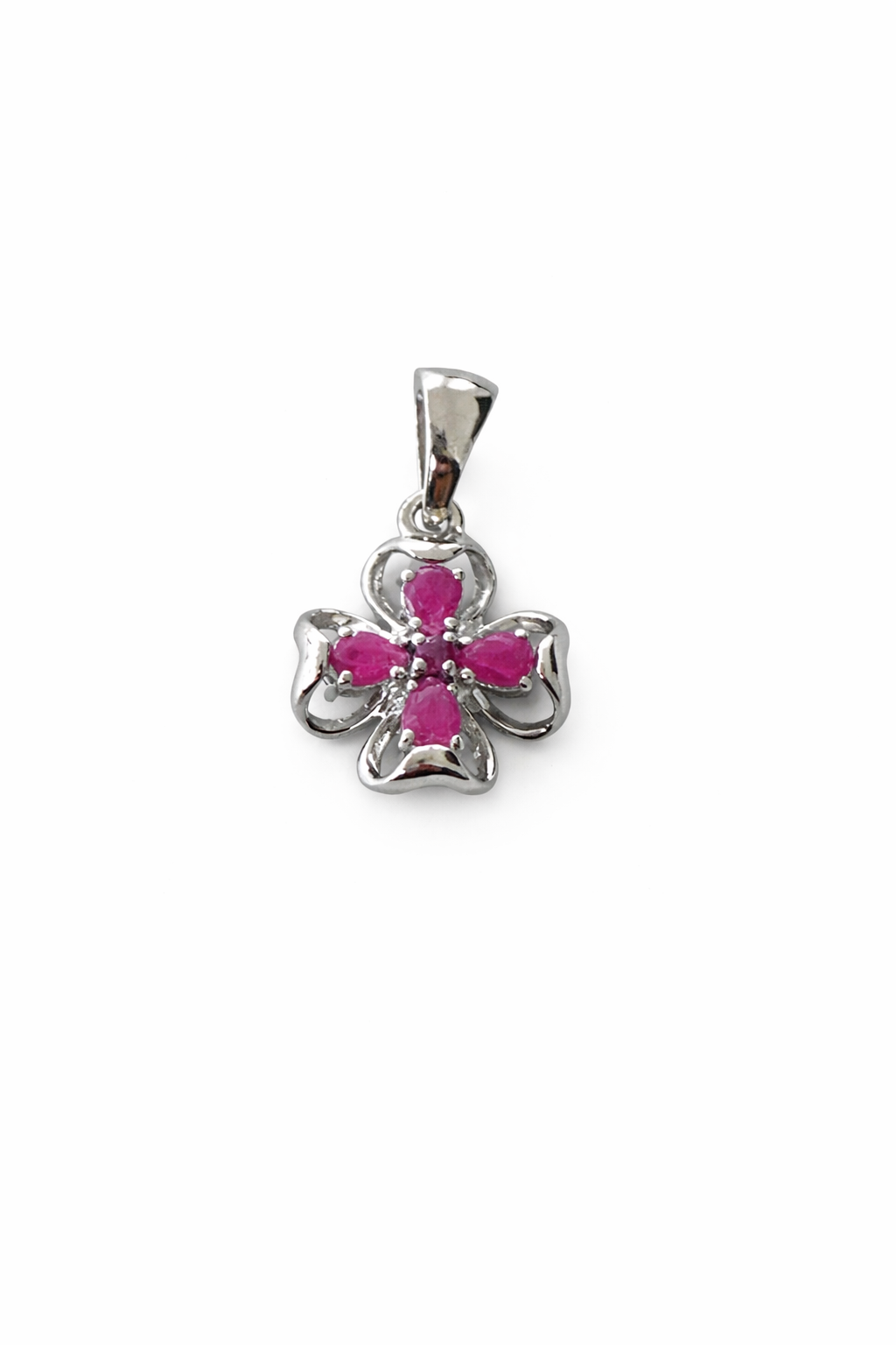 Ruby Clover Sterling Silver Pendant