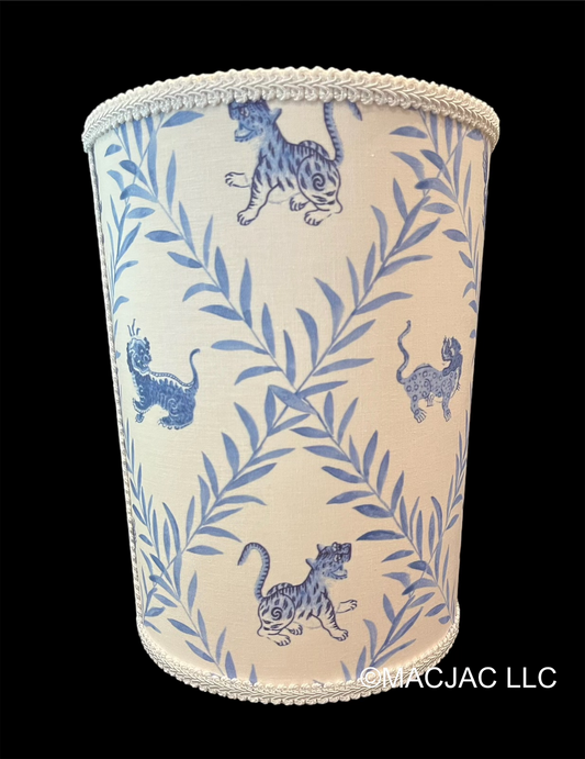 Foo Dog Fabric Covered Wastebasket ***In Stock***