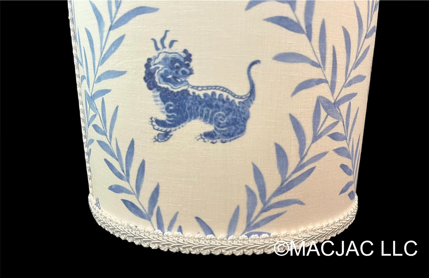Foo Dog Fabric Covered Wastebasket ***In Stock***