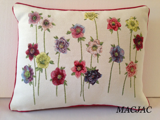 Hellebores On Stems Flower Tapestry Pillow 14"x19" Made In France