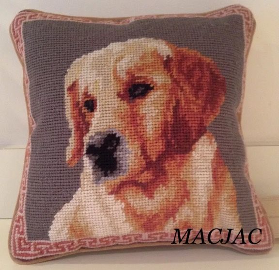 Golden Retriever Dog Needlepoint Pillow 10"x10"