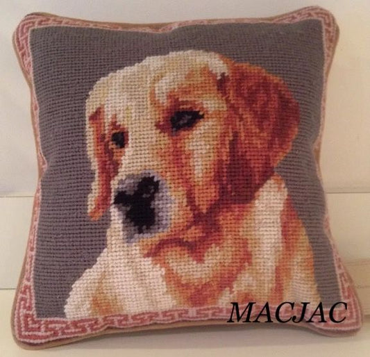 Golden Retriever Dog Needlepoint Pillow 10"x10"
