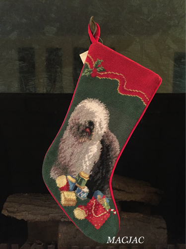 English Sheepdog Needlepoint Christmas Stocking