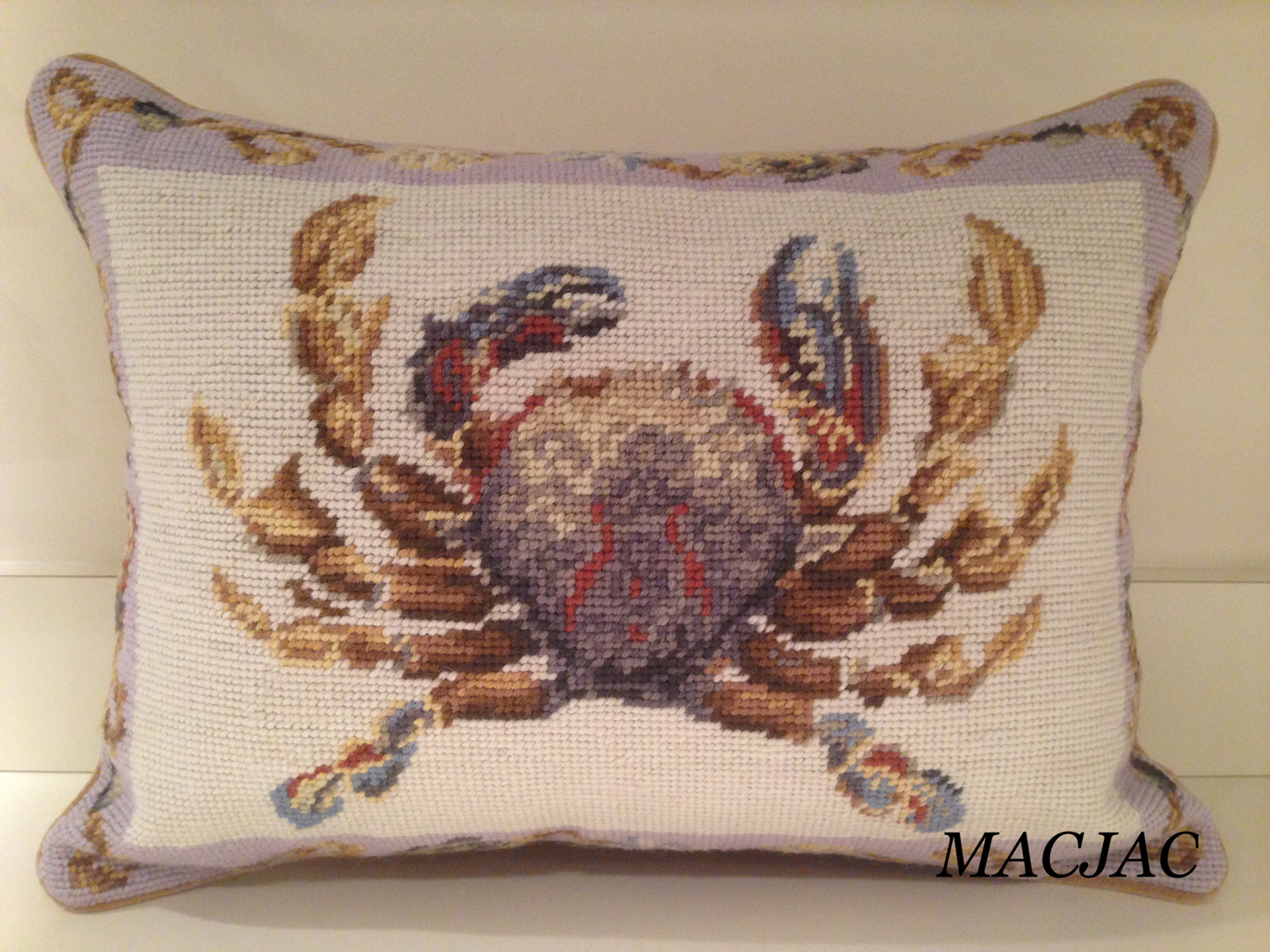 Crab Needlepoint Pillow 12"x16"