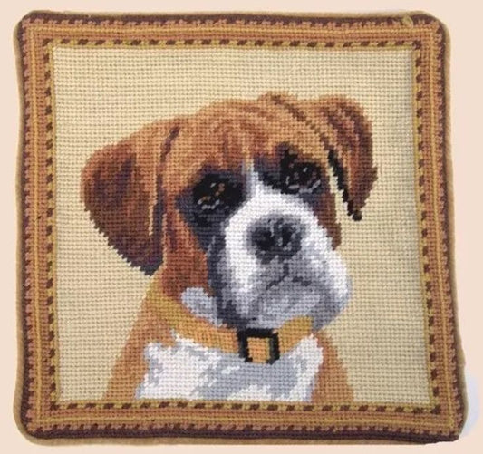 Boxer Dog Needlepoint Pillow 10"x10"