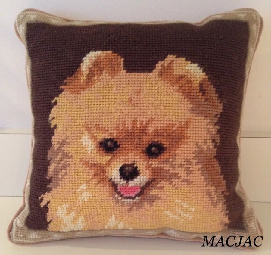Pomeranian Dog Needlepoint Pillow 10"x10"