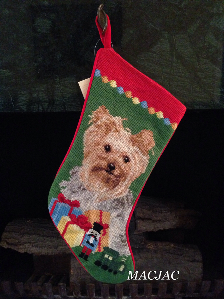 Yorkie Dog Needlepoint Christmas Stocking