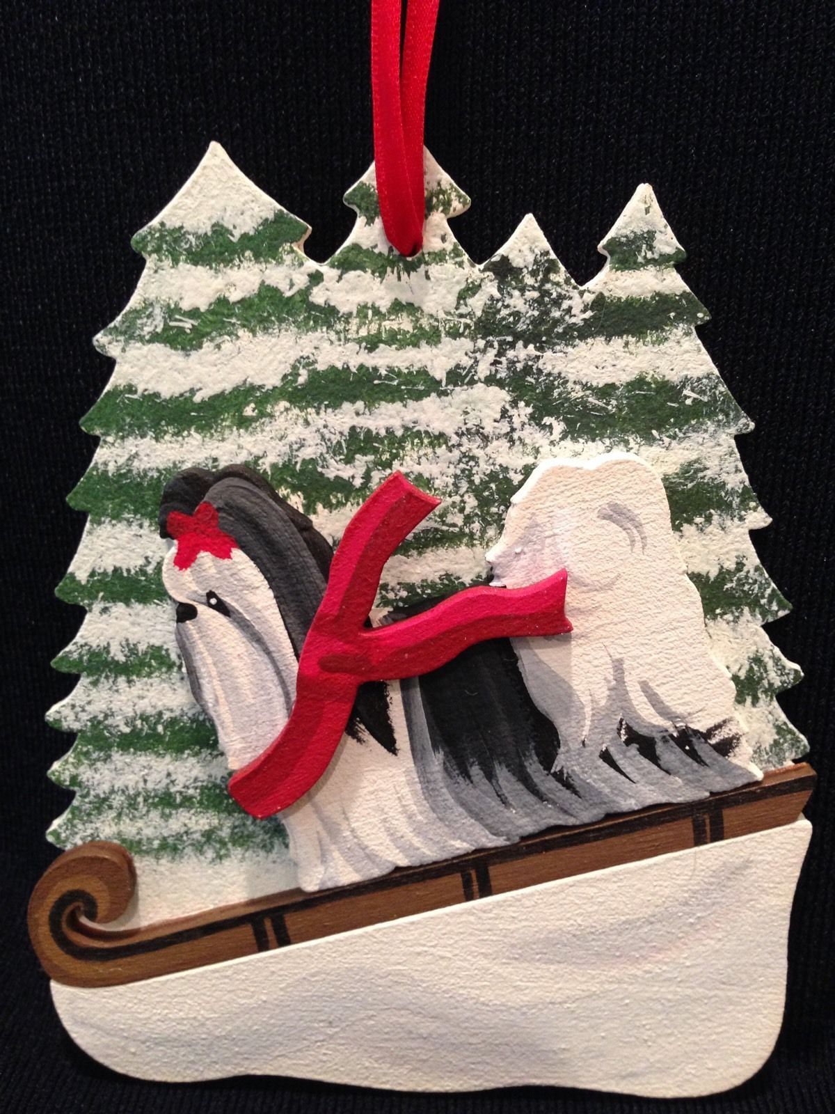 Shih Tzu Dog Wooden Ornament Made in USA
