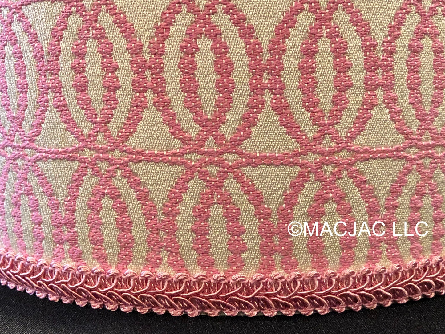 Confection Pink Fabric Covered Wastebasket ***In Stock***