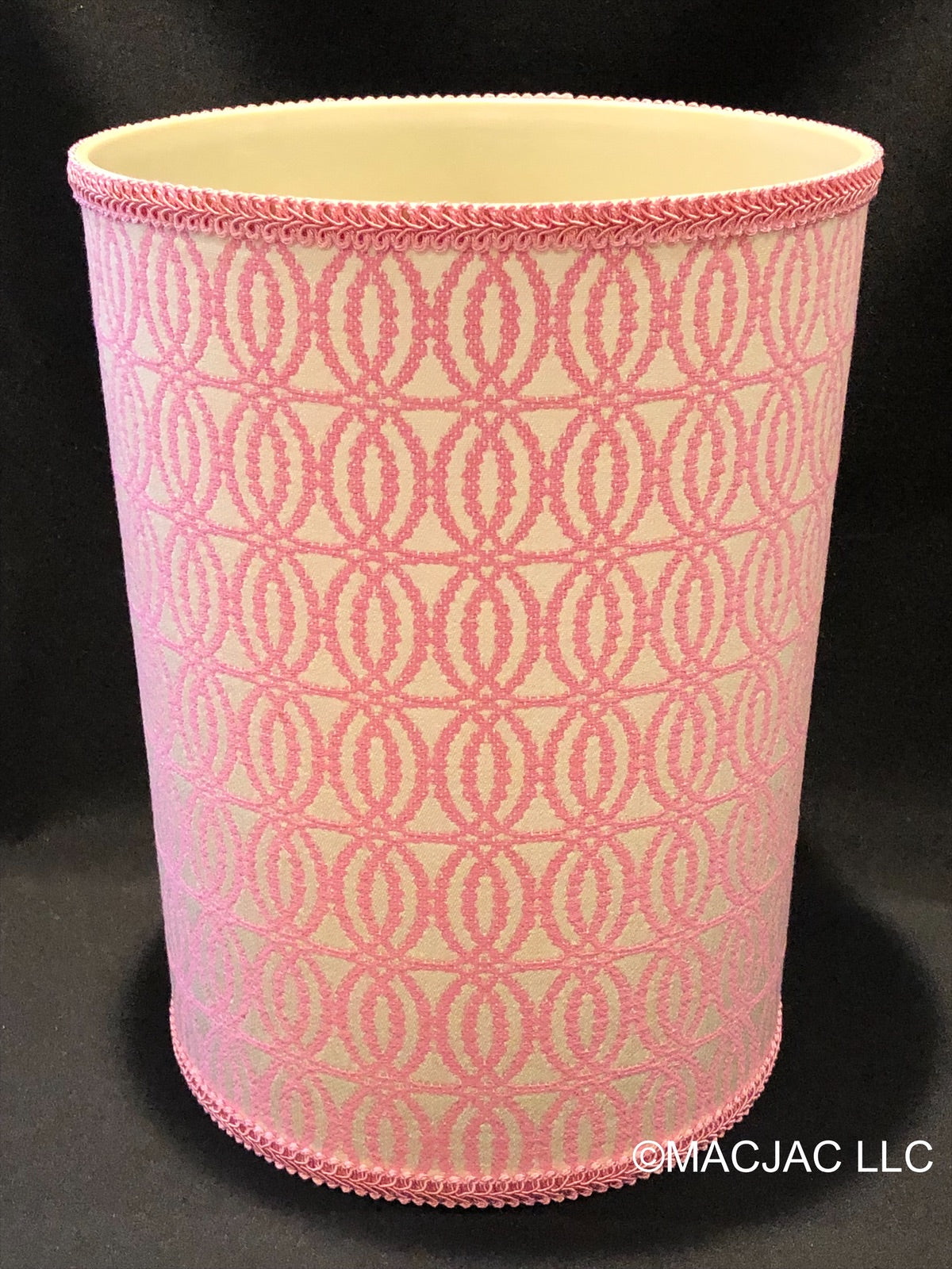 Confection Pink Fabric Covered Wastebasket ***In Stock***