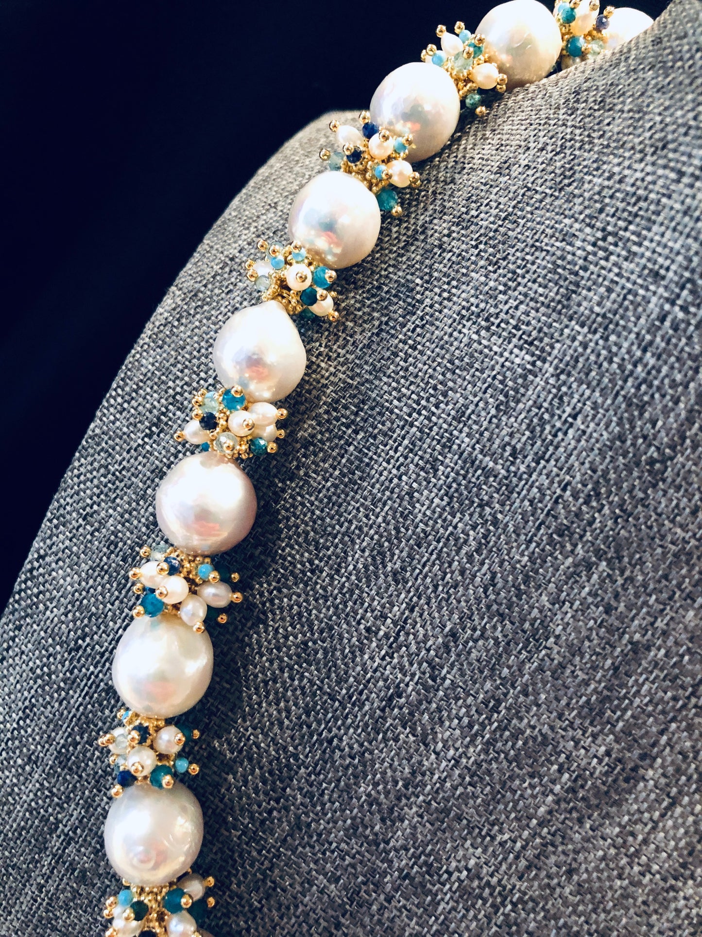 Baroque Pearl Necklace with Blue Clusters