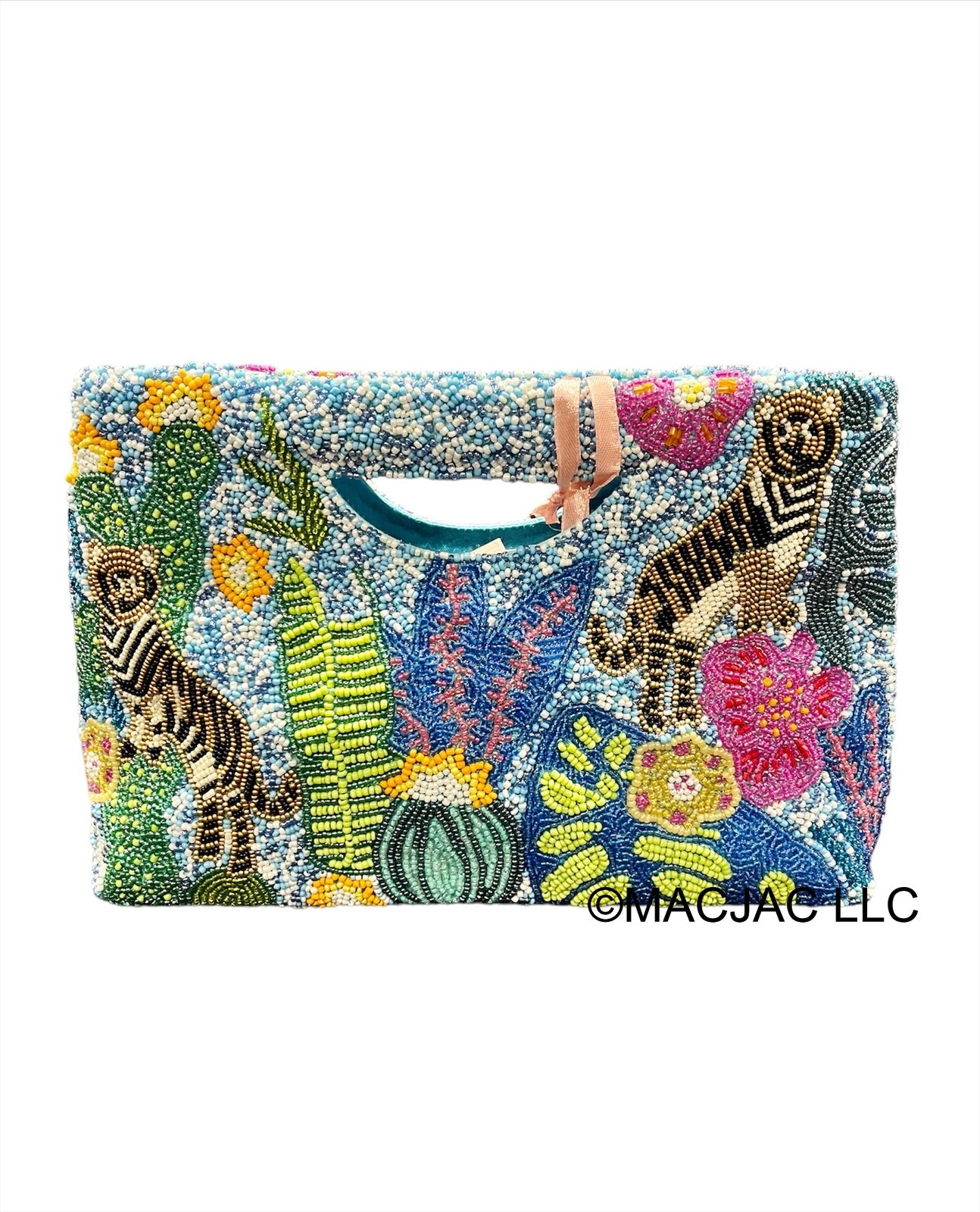 Blue Multi Handmade Beaded Jungle Clutch Purse
