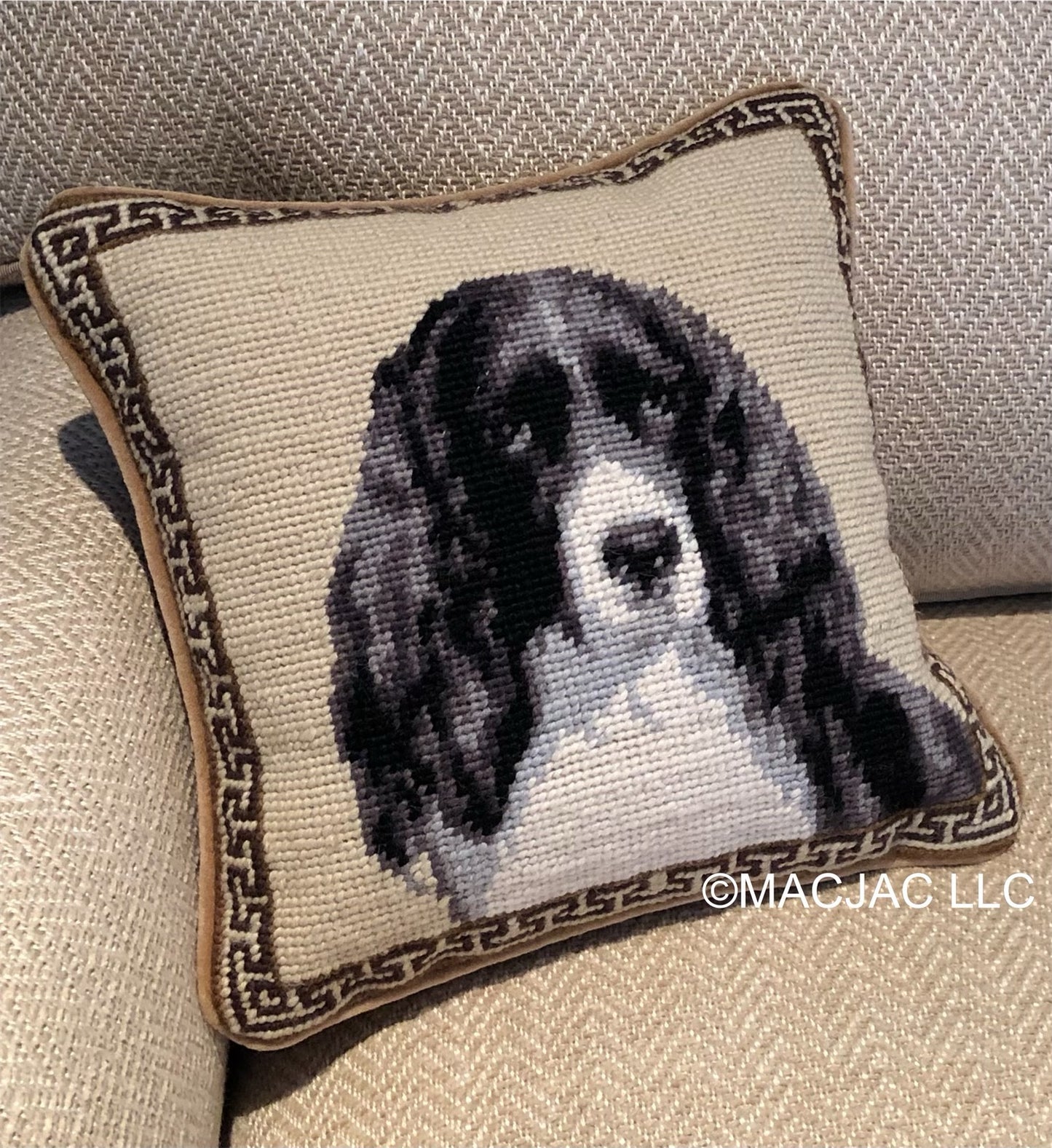 Springer Spaniel Dog Needlepoint Pillow 10"x10"