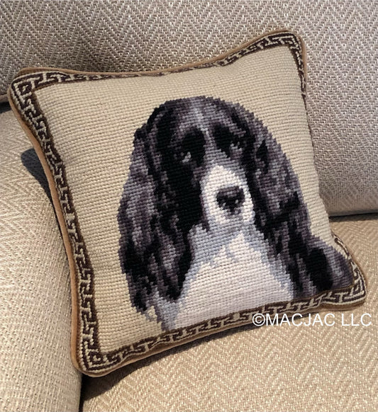 Springer Spaniel Dog Needlepoint Pillow 10"x10"
