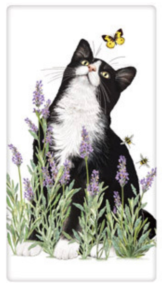 Flour Sack Kitchen Dish Towel Lavender Cat Mary Lake - Thompson