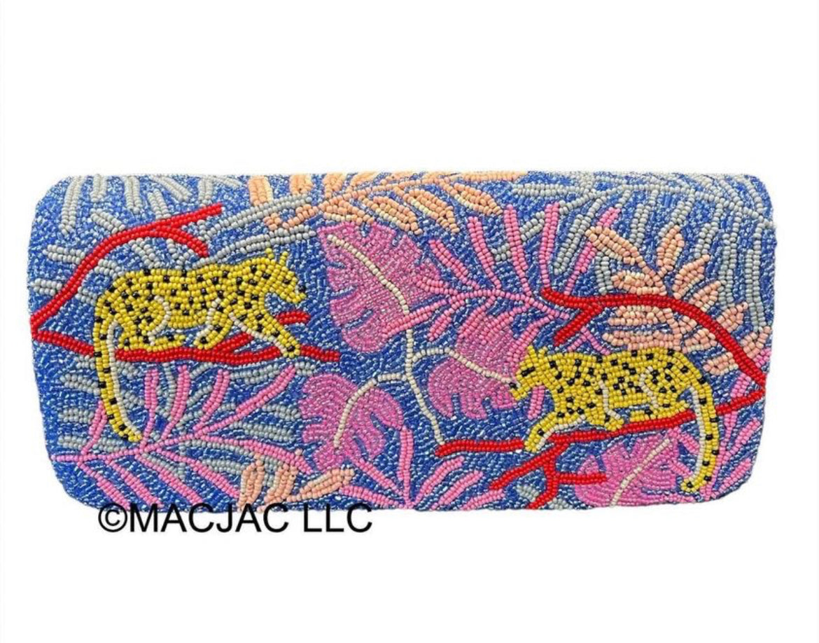 Beaded Flap Medium Structured Clutch Purse/Chain