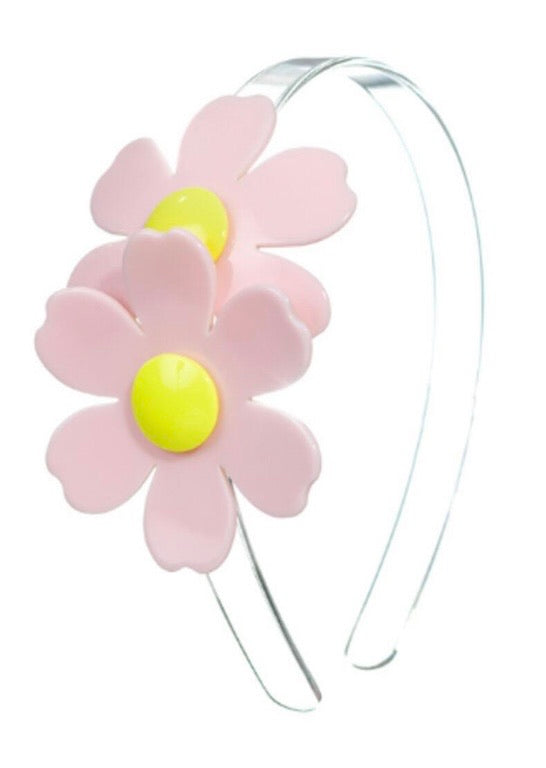 Double Daisy Light Pink Clear Headband