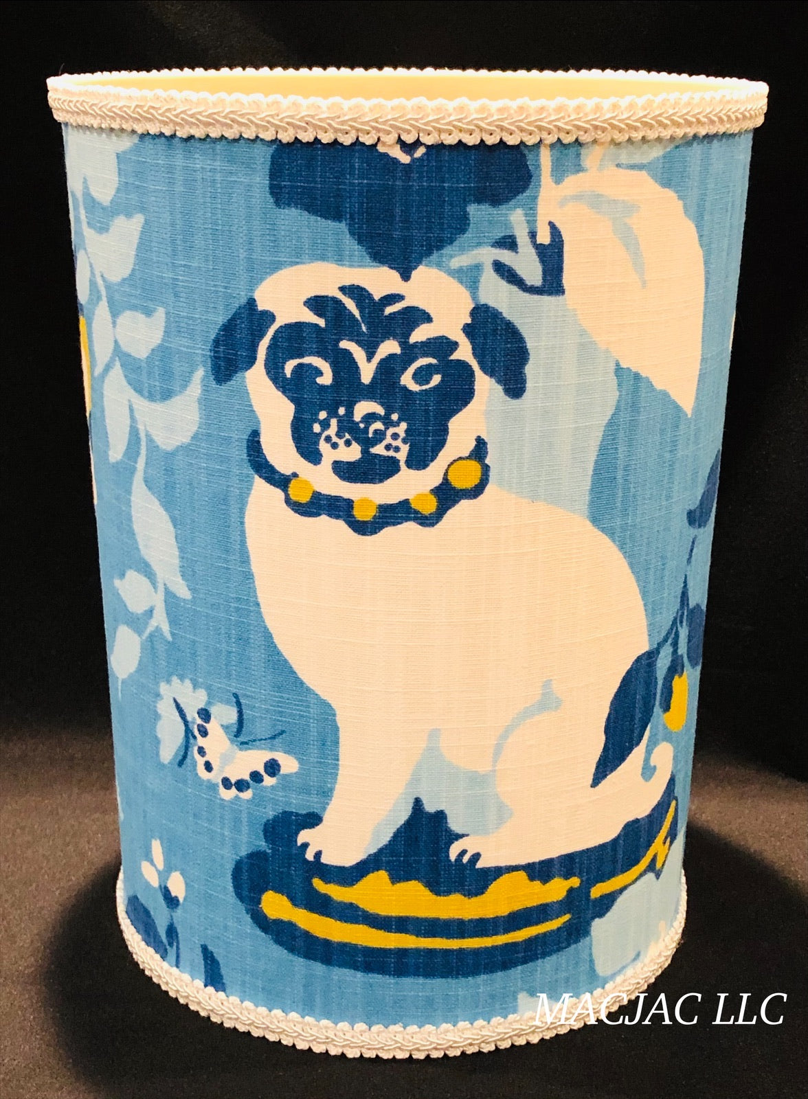 Blue Pug Fabric Covered Wastebasket ***In Stock***
