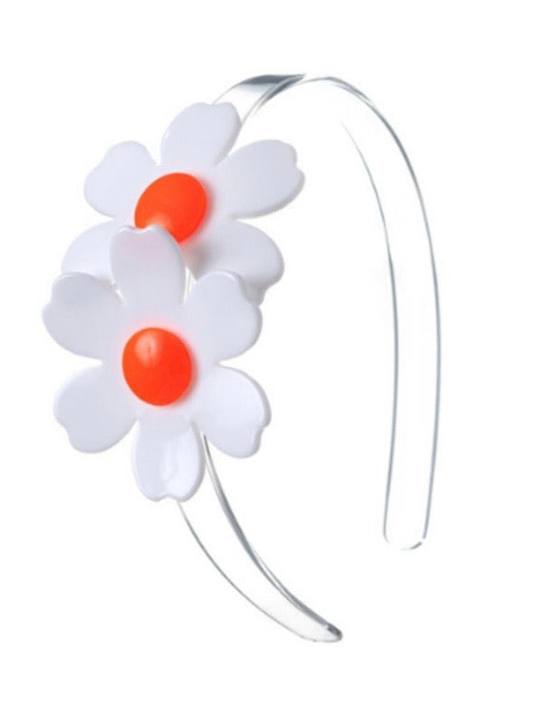 Double Daisy White Orange Headband