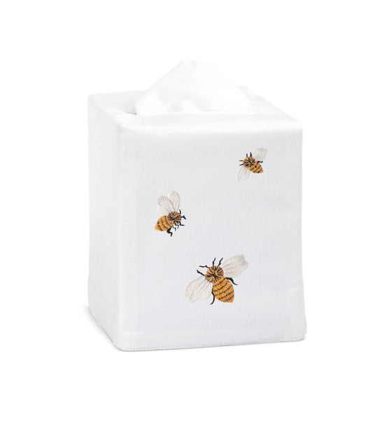 Bees Tissue Box Cover - White Cotton