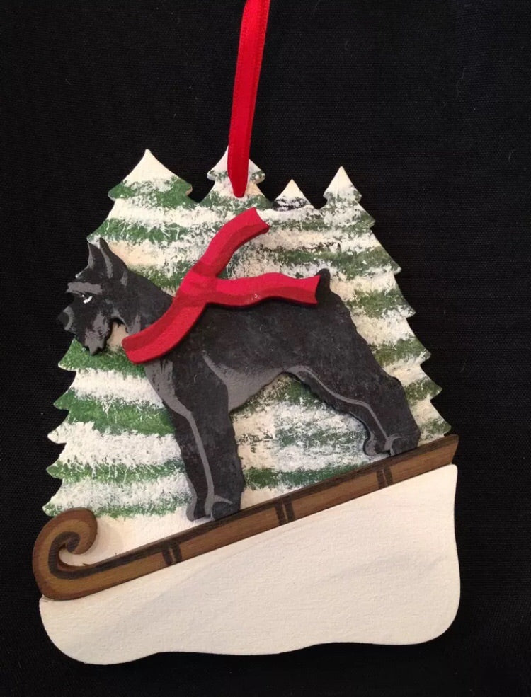 Black Schnauzer Dog Wooden Ornament Made in USA