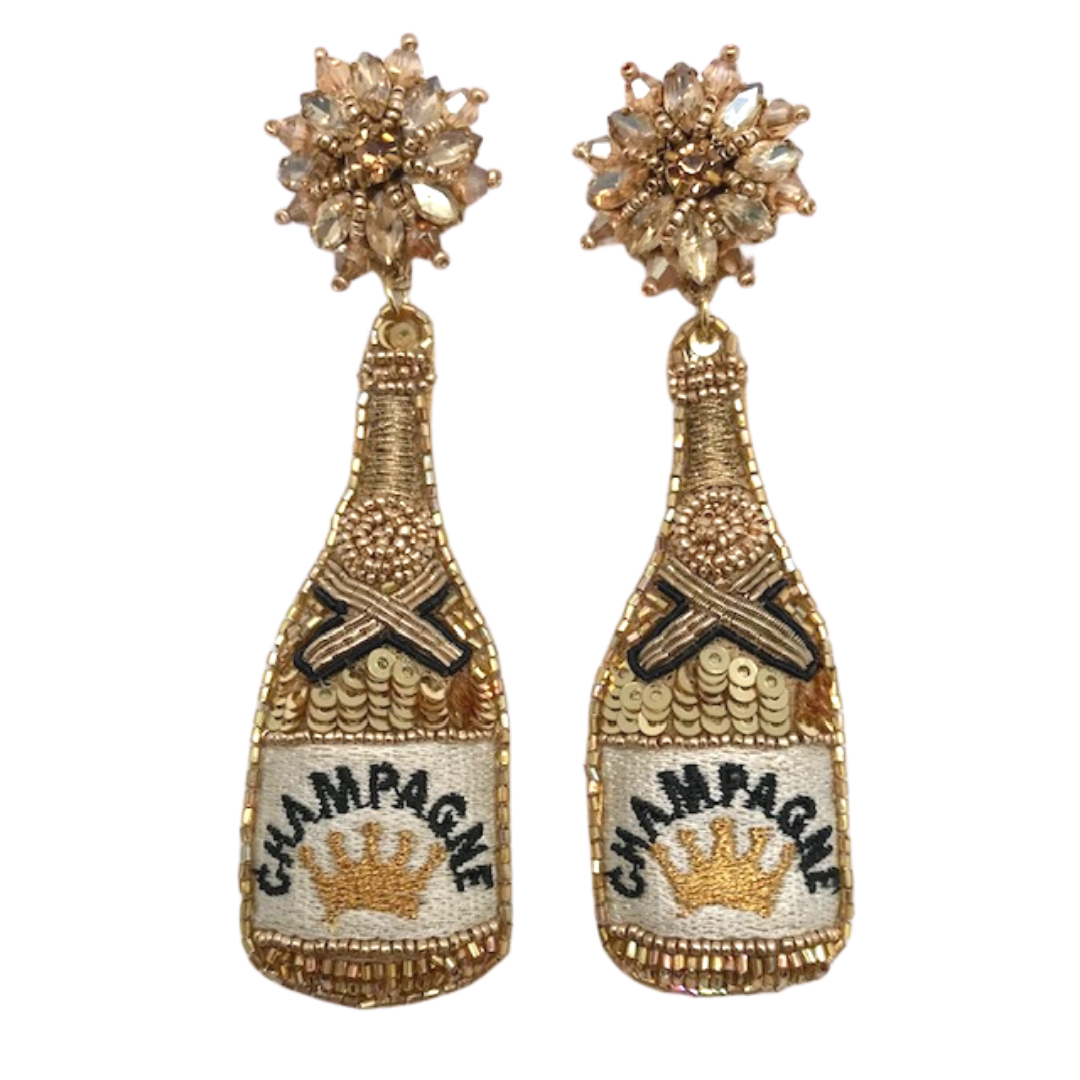 Champagne Bottle Beaded Earrings