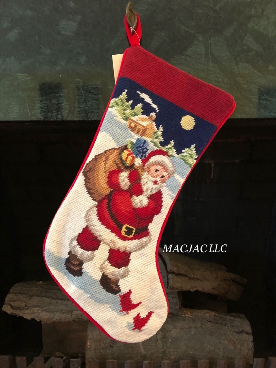 Santa Christmas Needlepoint Stocking