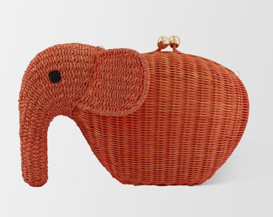 Serpui Wicker Coral Elephant Purse Handbag