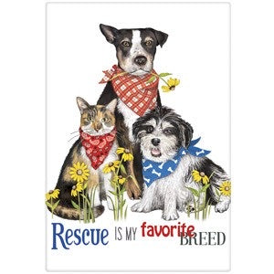 Flour Sack Kitchen Dish Towel "Everyday Rescue Pets" Mary Lake Thompson