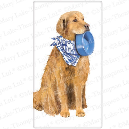Flour Sack Kitchen Dish Towel Dog Golden with Bowl Mary Lake - Thompson