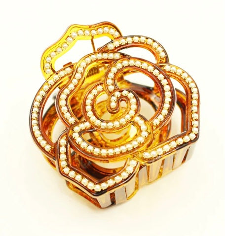 Tortoiseshell Flower Jaws Hair Clip/Faux Pearls
