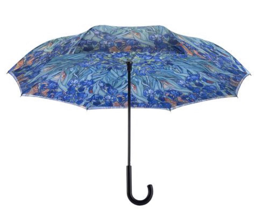 Galleria Van Gogh Irises Stick Umbrella Reverse Close