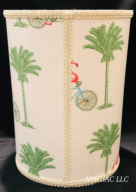Bike Flamingo Fabric Covered Wastebasket ***In Stock***