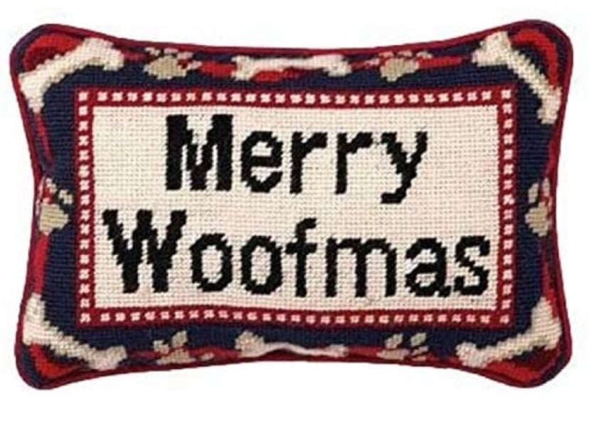 Merry Woofmas 8”x12” Needlepoint Pillow
