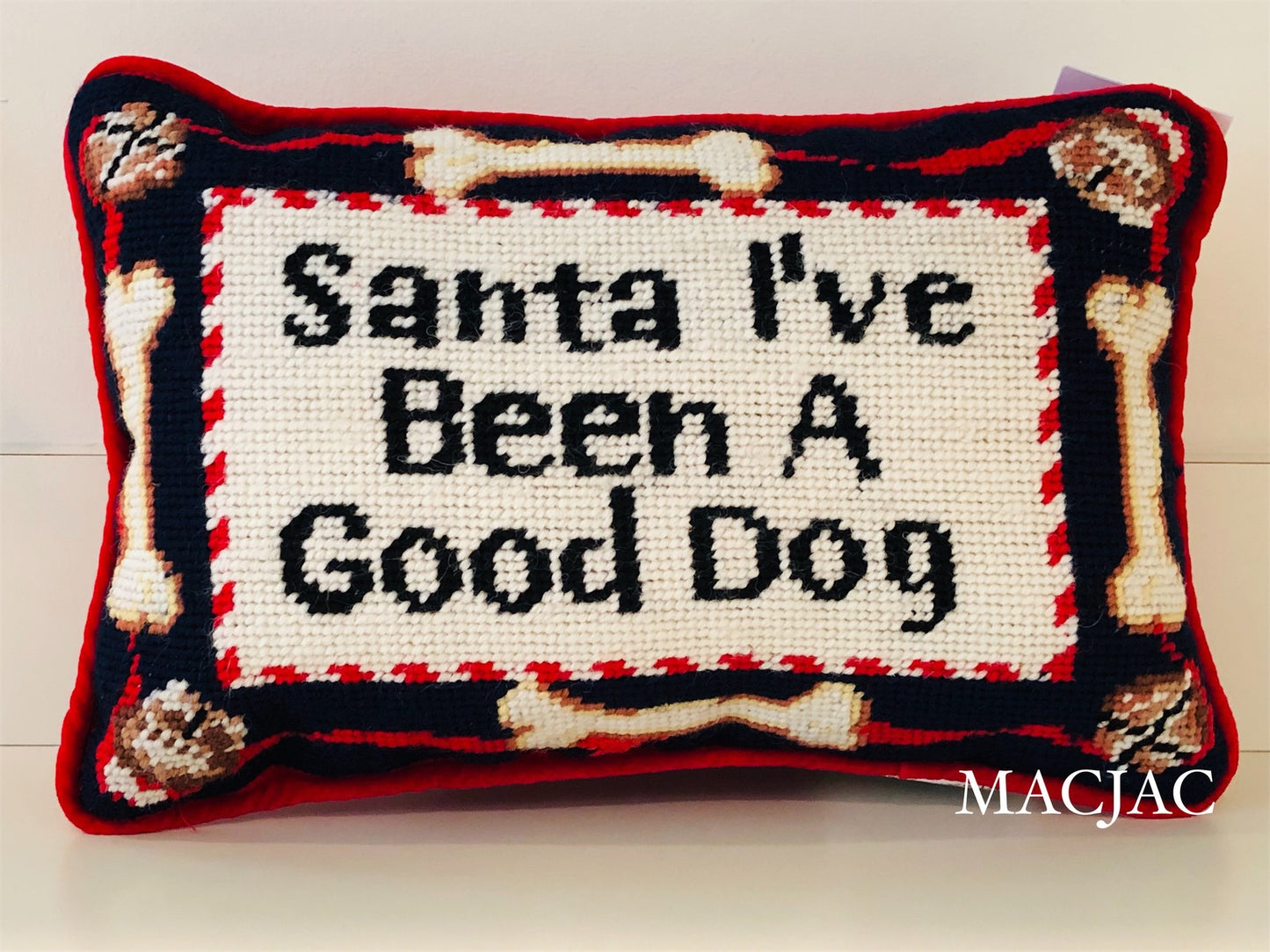 Santa I’ve Been A Good Dog 8”x12” Needlepoint Pillow