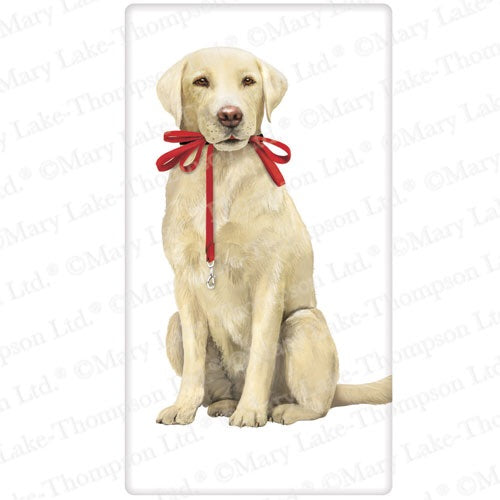 Flour Sack Kitchen Dish Towel "Dog Yellow Lab with Leash" Mary Lake - Thompson