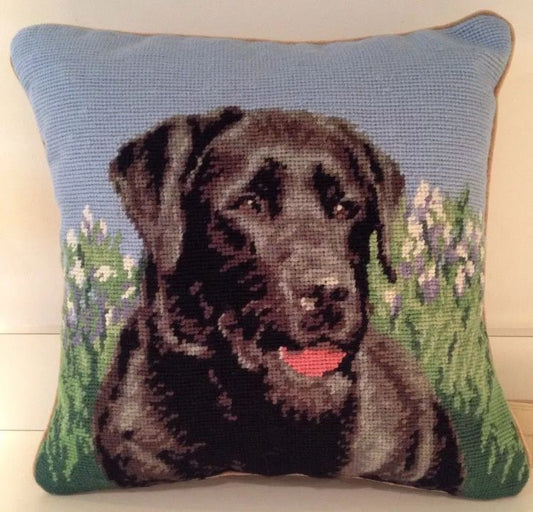 Black Lab/Labrador Retriever Dog Needlepoint Pillow 14"x14"