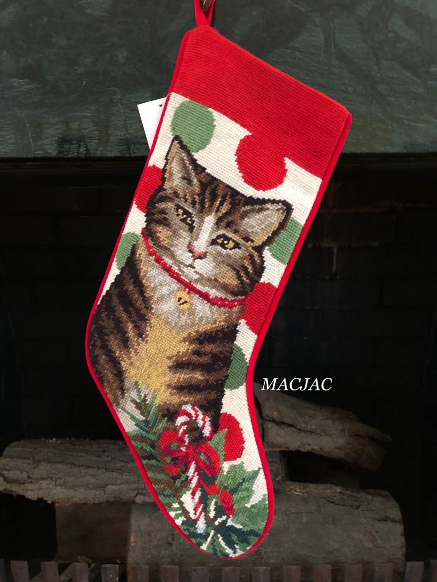 Cat Grey Tabby Needlepoint Stocking