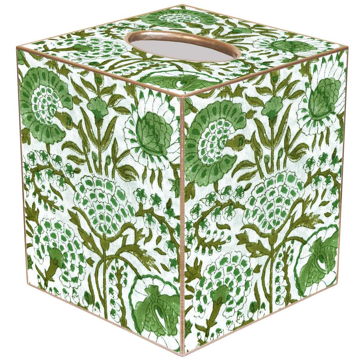 Marye-Kelley Green Floral Block Print Tissue Box Cover