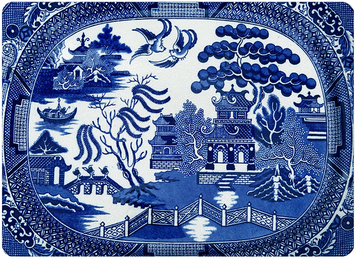 GB1386-Blue Willow Glass Cutting Board: Large Rectangular 15" by 12"