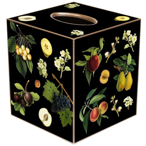 Marye-Kelley Fruit On Black Tissue Box Cover