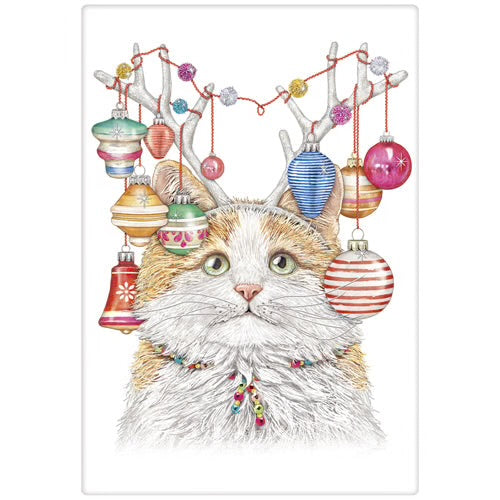 Flour Sack Kitchen Dish Towel Cat Holiday Antler Mary Lake - Thompson