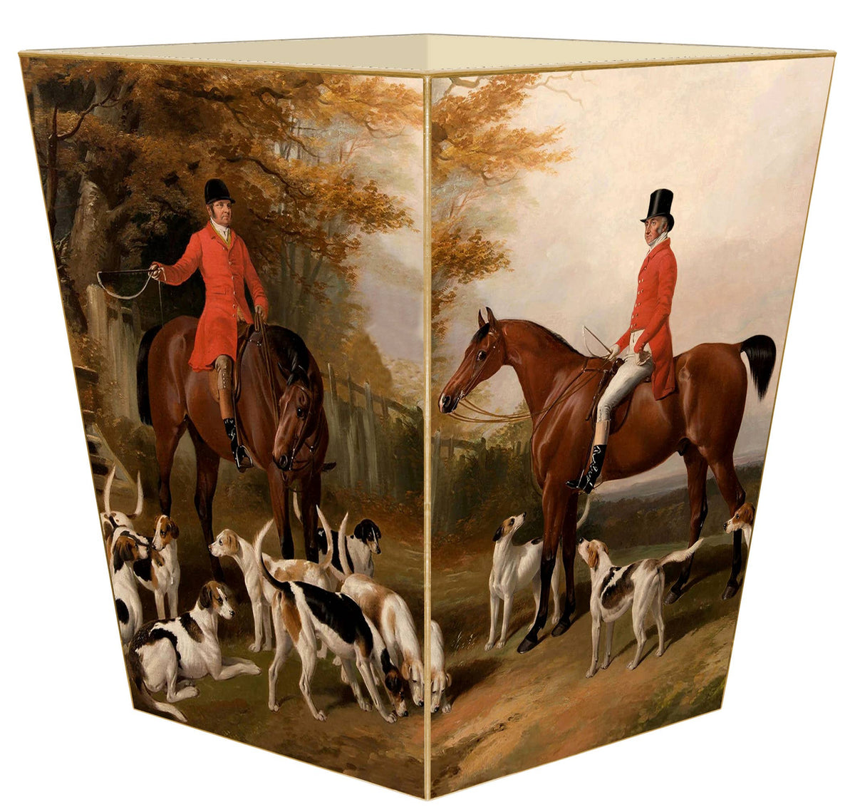 WB6466-The Meeting Fox Hunt Wastebasket: Scalloped Top