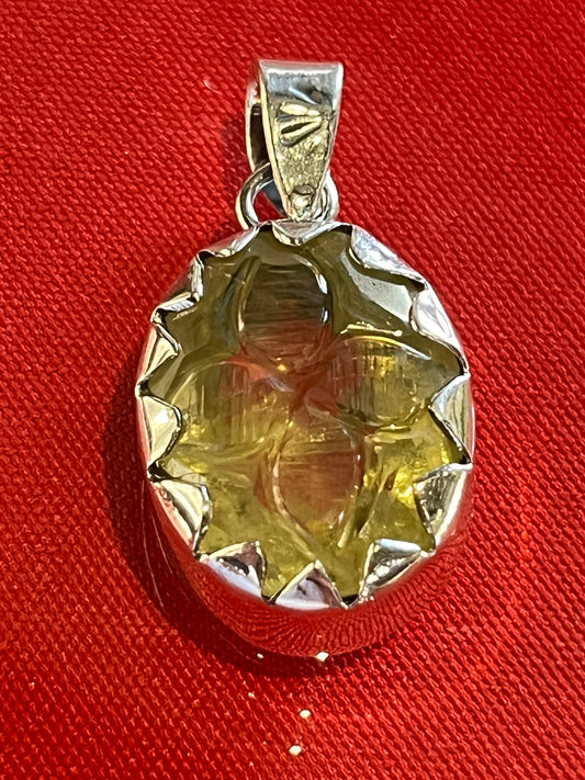 Sterling Silver Carved Large Lemon Quartz Pendant