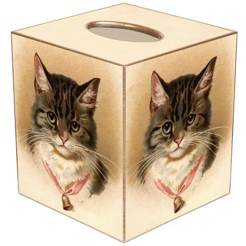 Marye-Kelley Tabby Cat with Bell Tissue Box Cover