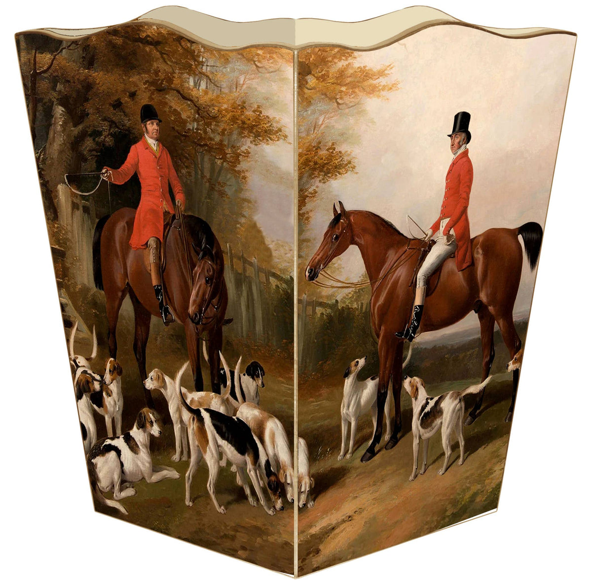 WB6466-The Meeting Fox Hunt Wastebasket: Scalloped Top