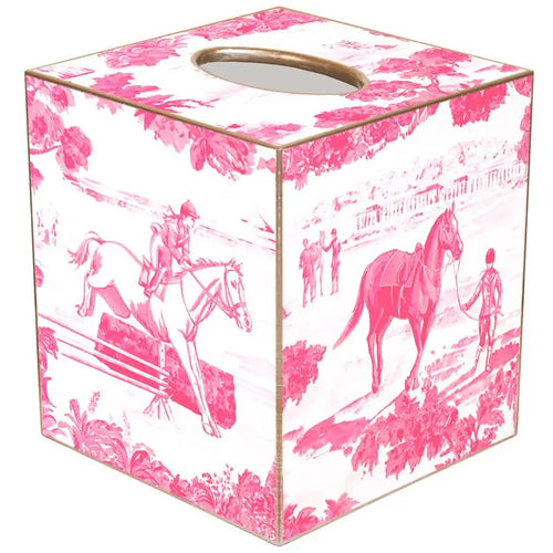 Marye-Kelley Equestrian Toile Pink Tissue Box Cover