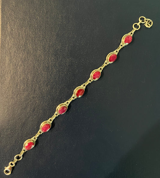 Sterling Silver Tennis Bracelet With Natural Ruby Adjustable