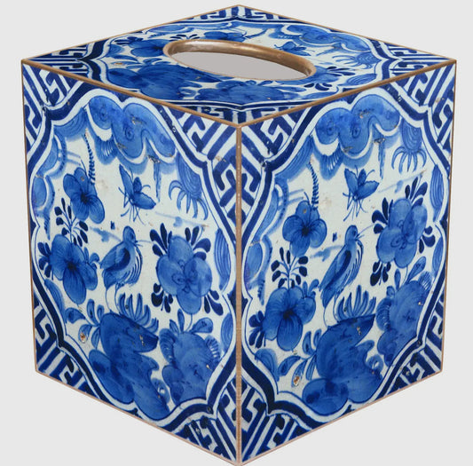 Marye-Kelley Delft Bird On Blue And White Tissue Box Cover