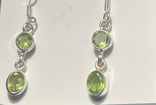 Sterling Silver Double Reticulated Green Peridot Dangle Earrings